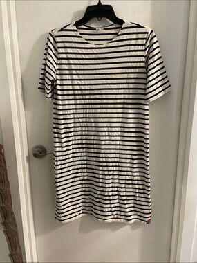 Kule small Navy Blue Striped Short Sleeve Crewneck Cotton Mini Dress
